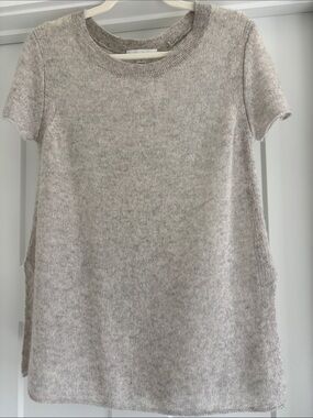 White + Warren Short Sleeve Knit Tunic Top - Light Heathered grey beige